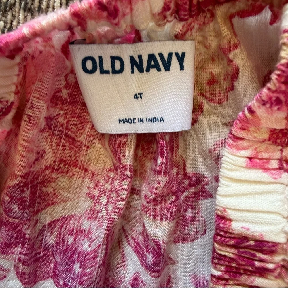 Old Navy Girls Matching Puff-Sleeve Floral-Print Dress Bold Pink Spring Size 4T
